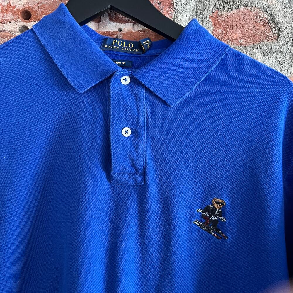 Ralph Lauren Polo Bear Ski Custom Fit Blue Polo Shirt XL  23x29